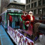 Santa riding on the CTA Holiday train