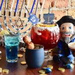Hanukkah decorations and themed drinks