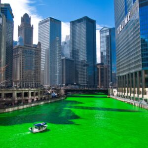 Green river with Chicago skyline